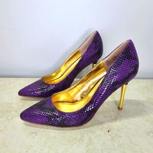Thalia Sodi Purple Snake Gold Heels